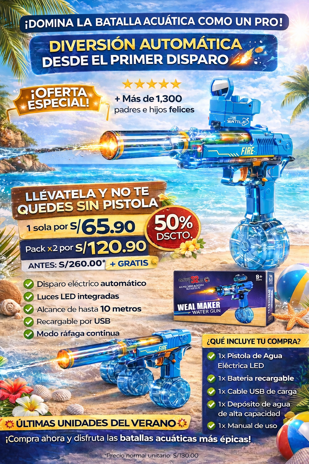 PISTOLA DE AGUA ELECTRICA CON LUCES LED